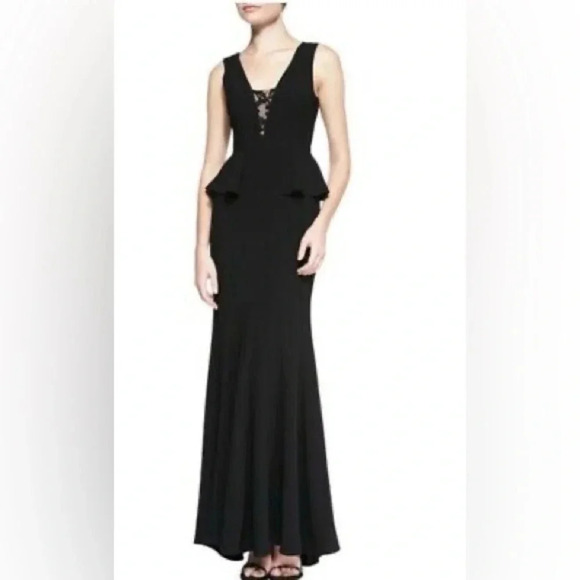 NWT BCBG MAXAZRIA “Silvia” Sleeveless Peplum Black Elegant Maxi Dress Sz 0 - Picture 15 of 16
